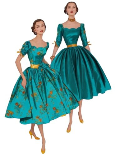 Schnittmuster aus den 1950er Jahren: Abendkleid und Wellenausschnitt – verschiedene Größen