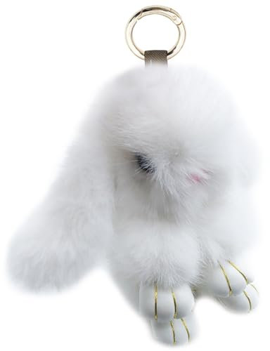 Xsclpomddy Mini Plüsch Hase Schlüsselanhänger Plüsch-Häschen Schlüsselanhänger Pom Poms Taschenanhänger Handtasche Autoschlüssel Dekoration,white