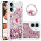 Ysnzaq Flowing Liquid Case for iPhone 16 6.1 with Diamond Ring Kickstand, Soft Silicone Clear TPU Glitter Cover Bling Sparkle Quicksand Case for iPhone 16 / Apple 16.YBZ Rose Gold