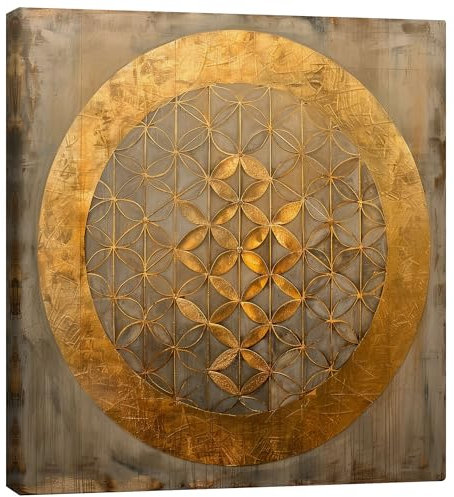Posterlounge Symbol der Schöpfung: Blume des Lebens Leinwandbild von DejaReve 50 x 50 cm Gold Wandbilder Wanddeko