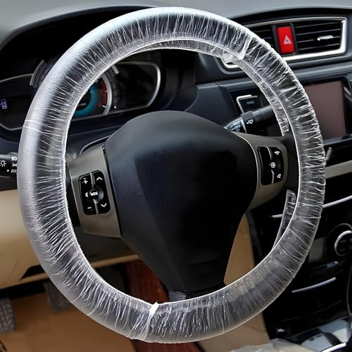 Wogomz 100 Stück Einweg-Lenkradabdeckung, Kunststoff, transparent, Auto-Lenkradabdeckungen mit elastischen Zierleisten, Universal-Lenkradschutz, Innen-Autozubehör
