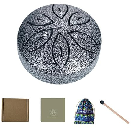 Surwin Rain Drum Wasserdichte Regentrommel, 3 Zoll 6 Noten Zungentrommel, Garten Tongue Drum Outdoor Stahlzungentrommel, Chakra Drum für Meditation Yoga (Silber)
