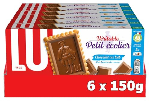 Lu Petit Écolier - Biscuit Petit Beurre Chocolat au Lait - 6x150g | 6 Boîtes de 150g | Petit beurre craquant surmonté d'une tablette de chocolat au lait fondant | Idéal pour le goûter