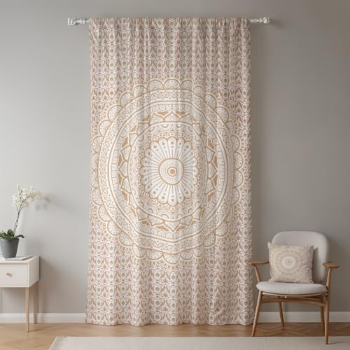 ggaimwf Boho-Vorhänge für Schlafzimmer Ombre-Creme Mandala-Vorhang Bohemian-Druck Bunt Ethnisch Fenstervorhänge mit Stangentasche Indisch Hippie-Stil Türvorhang Bleistiftfalten 117x183cm 1 Panel