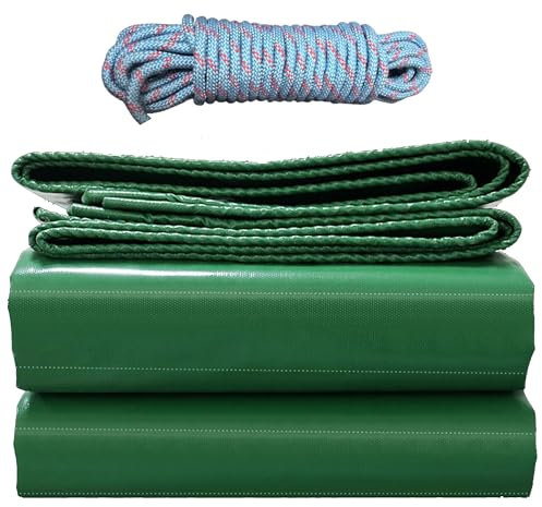 YANFEILI Telone Occhiellato Impermeabile,8x8m 520g/m² telone pvc Telo di Protezione Pesante Antipioggia Copertura da Esterno verde