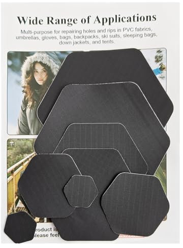 WILDREEDS Daunenjacken-Reparaturflicken, wasserdicht, selbstklebend, vorgeschnitten, reißfest, Ripstop-Nylon-Patches für Jacken, Pufferjacke, Zelte, Schwarz, 8 Stück
