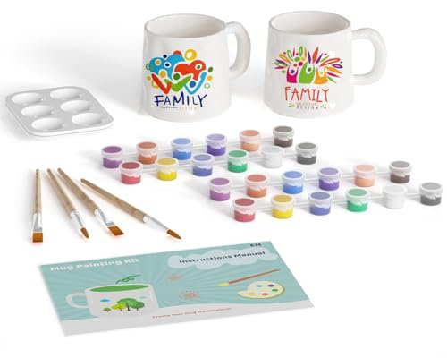 Zyncove Double Pottery Painting Kit - Paintables Ceramic Personalised Gift Mug Kit for Adults Child Ceramic Art and Crafts Kit Includes Mugs, Paints, Brushes and Painting Inspiration Guide