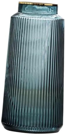 Amosfun Blaue Gläser 2 STK Vertikal Gestreifte Vase Dekorationen Hydroponischer Pflanzenbehälter Antiquität Goldhochzeit Vase for Living Room Vase Im Nordischen Stil Blumenarrangement Blue