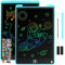 Damcyer Tableta de Escritura LCD 12 Pulgadas-2 PCS,Tablero de Dibujo Electrónico con Pantalla Colorida,Cuaderno Borrable con Pegatinas de Animales, para Niños y Niñas de 3 4 5 6 Años,Azul + Azul