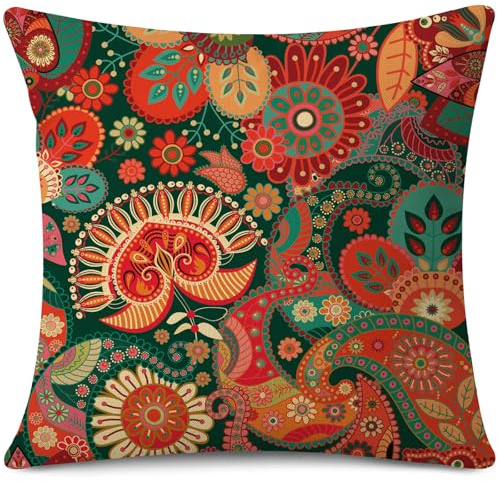 JOTOM Kissenbezug, 45 x 45 cm, Boho-Grün, Bohemian-Mandala-Dekor, abstrakte Blume, Kissenbezug für Heimdekoration, quadratischer Kissenbezug für Couch, Sofa, Bett, Wohnzimmer (Blumen Grün)