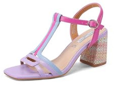 QUEEN HELENA Sandali Tbar con Tacco Largo con Cinturino Casual Donna ZM9967 (Viola, Sistema Taglie Calzature EU, Adulto, Donna, Numero, Media, 38)