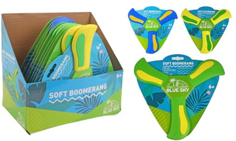 BLUE SKY - Boomerang - Jeu de Plein Air - 047705 - Couleur Aléatoire - Mousse - 23 cm - Jouet Enfant Adulte - Souple - Léger - Interieur - Exterieur - Jeu de Lancer - Indoor - À Partir de 6 Ans