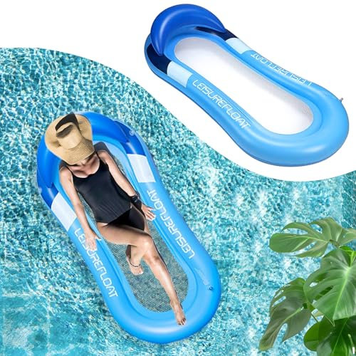 Colchoneta Piscina Adultos, 160 x 90 cm, Colchoneta Inflable Piscina con Reposacabezas, Hamaca Inflable Piscinas, Flotadores Piscinas Hinchables, Tumbona Flotante para Playa