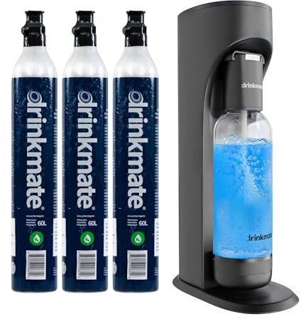 Drinkmate OmniFizz Sparkling Water and Soda Maker, Carbonates Any Drink Not Just Water, Fizzy Drink Maker, Water Carbonator, Sparkling Water Machine, x3 CO2 Cylinders Included, Matt Black