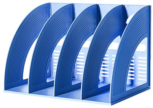 Porte Revues, Collecteur Vertical avec 4 Compartiments, A4 Schreibtisch Buchregal en Plastique, Plateau de Tri Collecteur Vertical, Dossier de Livres de Documents, Compartiment Ouvert(Bleu)