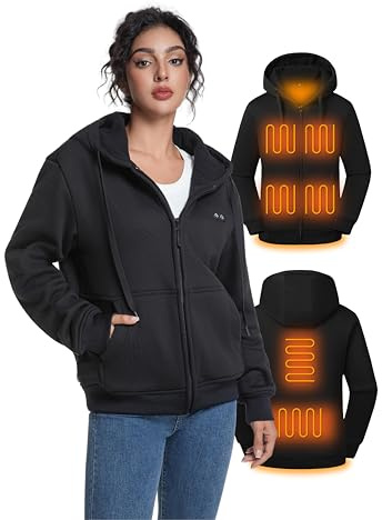 Beheizbarer Hoodie Damen mit 12V 20000mAh Akku - Beheizter Hoodie für Herren mit Doppelschalter und Powerbank, 6 Heizzonen 3 Temperaturen, Beheizter Unisex Kapuzenpullover für Camping & Outdoor-Arbeit