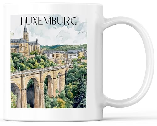 favplace Tasse mit Städtemotiv Luxemburg Kaffeebecher - Geschenkidee bzw. Geschenk für Fernweh oder Heimat - Reise Kaffeetasse 330ml Weiß