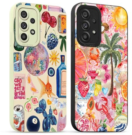 Yirlbey 2 Pièces Été Coque pour Samsung Galaxy A50 / A30S / A50s 6,4'', Etui Silicone avec Summer Collage Aesthetic Motif Design, Caméra de Protection Case Antichoc Housse pour Femme Fine TPU Étui