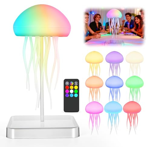 Snovire LED Quallenlampe, 2025 Quallenschwebende Stimmungslicht Nachttischlampe mit 9 Dreh-Tentakeln, 1000 mAh Wiederaufladbares Nachtlicht, Kreatives Dekorationslicht für Zuhause, Bar, Party