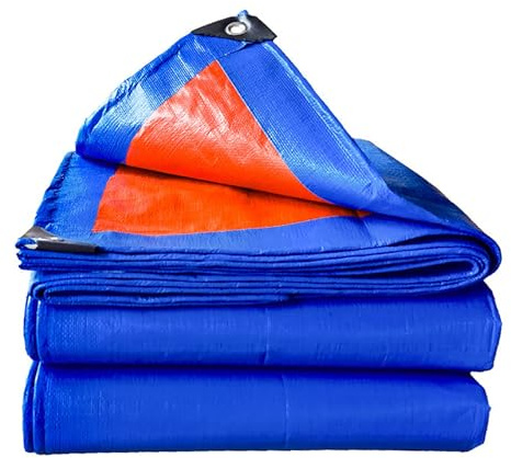 Strapazierfähige wasserdichte Mehrzweck-PVC-Abdeckung mit verstärkten Ösen, ideal für Camping, Gartenhaus, Schutz, 6 m x 9 m, Blau
