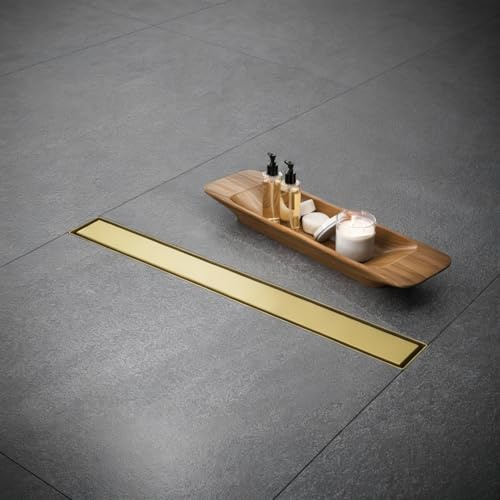 AVSIILE Linear Shower Floor Drain, Brushed Gold 18 Inch 304 Stainless Steel Bathroom Drains Kit, Rectangular Shower Trench Drain with Reversable Tile-in Pattern Drain Cover & Hair Catcher