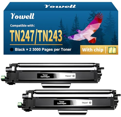 Yowell TN247 Toner Schwarz Kompatibel für Toner Brother MFC L3750CDW | Kompatibel für Brother TN-247BK für MFC-L3750CDW MFC-L3770CDW MFC-L3710CW DCP-L3550CDW DCP-L3510CDW HL-L3210CW - 2 TN247BK