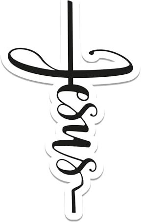 Jesus Kreuz Aufkleber Auto 14×9 cm – Premium Schriftzug mit kontraststarker Umrandung – Christlicher Aufkleber wetterfest – Schwarz Weiß Weinrot (Schwarz)