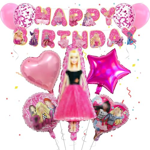 Luftballons Geburtstag Deko Mädchen Rosa Balloon Geburtstagsdeko Prinzessin Folienballons Happy Birthday Banner Kindergeburtstag Deko Girlande für Thema Party Supplies Deko