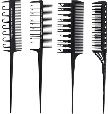 KAJNBN Set 4 Pezzi Pettini per Tintura dei Chioma in Fibra di Carbonio Antistatici Nero, Strumenti per Styling e Protezione della Cuticola per Parrucchieri Professionali