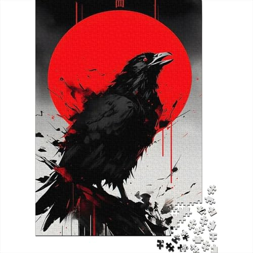 Krähe Roter Kreis Hintergrund 1000 Teile Puzzle Papier für Erwachsene Entspannung Wohnaccessoire 70x50cm/1000pcs