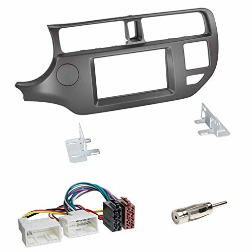 Einbauset : Autoradio Doppel-DIN 2-DIN 2 DIN Radioblende Radio Blende Halterung anthrazit + ISO Radioanschlusskabel Radio KFZ Adapter + Antennenadapter für KIA Rio III (UB) ab 09/2011