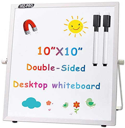 VIZ-PRO Kleines Desktop-Trockenlöschbrett 25 x 25 cm, Tragbare Magnetische Whiteboard-Staffelei für Büro, Schule, Zuhause mit 2 Markern