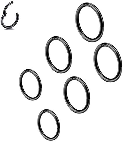 6 Stk 8/10/12mm 16G Edelstahl Nasenring schwarz Damen Herren Septum Clicker Ring Nasenring Set Ohr Lippen Nasenpiercing Lippenpiercing Knorpel Creolen für Männer Frauen