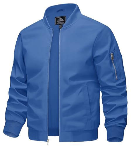 KEFITEVD Jacke Herren Dünn Leicht Übergangsjacke Sommer Herbst Bomber Blouson Männer Bomberjacke Übergang Baseball Jacke Stehkragen Königsblau L