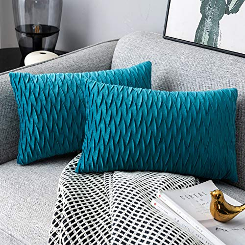 Yamonic Kissenbezüge Set Samt Soft Dekorative Kissen Fall für Sofa Schlafzimmer 30cmx50cm 2er Pack für Couch Bett Sofa Stuhl Schlafzimmer Wohnzimmer, Türkis