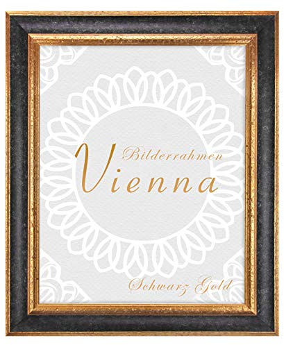 BIRAPA Bilderrahmen gold Vienna Rahmen 29,7x42 cm - Bilderrahmen vintage in Schwarz Gold, Bilderrahmen Holz mit Zierleiste innen und außen, Fotorahmen, Holzrahmen