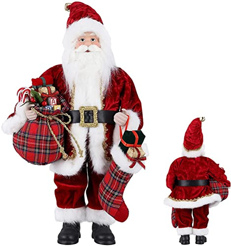 Uten 18 Santa Claus Decorations, Standing Christmas Santa Claus Figurine Figure Decor Christmas Sock and Gifts Bag Christmas Decoration Indoor, Birthday Gifts (Red)