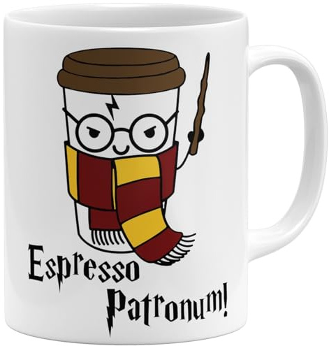 OM3® Espresso Patronum Kaffee-Tasse mit Zauberspruch | Keramik Becher | 11oz 325ml | Beidseitig Bedruckt | Weiss