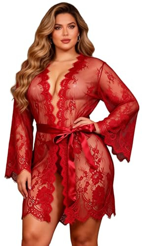 ohyeahlady Kimono Dentelle Femme Sexy Nuisette Peignoir Grande Taille | Peignoir De Bain,Robe Transparent,Chemise De Nuit Chic,Robe De Nuit,Babydoll,Pyjamas,Tenu Hot,Lingerie Dentelle,Vetement Chic