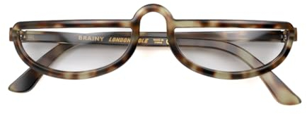 LONDON MOLE Brillen | Brainy Lesebrille | Halbmondbrille | Coole Leser | Herren Damen Unisex | Vollrandbrille | Federscharniere | Graues Schildpatt| Vergrößerung +1,0