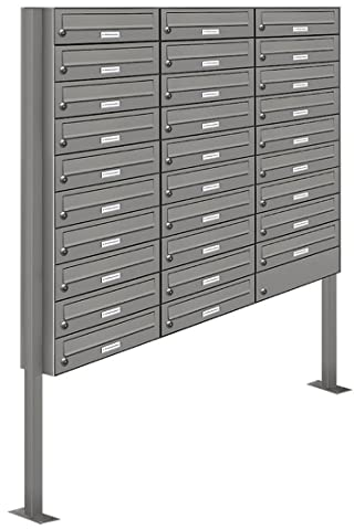 AL Briefkastensysteme 29er Standbriefkasten Standbriefkasten in Aluminium Grau RAL 9007 29 Fach DIN A4 wetterfest Premium Briefkastenanlage