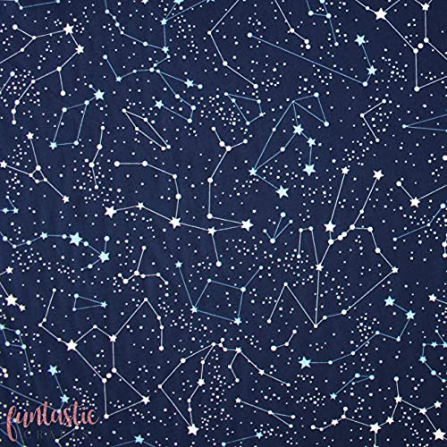 Navy Constellation Cotton Fabric by The metre - Navy Blue Starry Night Sky Space Stars Cotton Fabric for Kid's Clothes Sewing