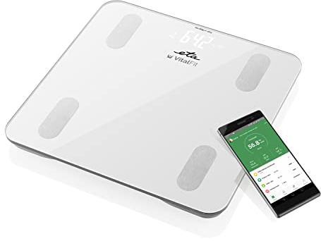 ETA Personenwaage Digital Vital Fit mit Smart-App - 18 Körpercharakteristiken Analysiert, 3x AAA, Weiß