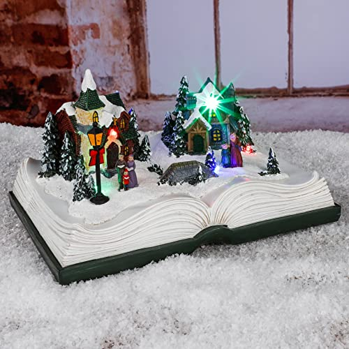 Spetebo LED Weihnachtsstadt im Buch - 21,5 cm - Weihnachtsdorf Szene mit 6 bunten LED - Weihnachtsdeko Tischdeko beleuchtet