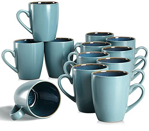 Kaffeetassen Steingut, vancasso BUBBLE 12-teiliges Tassen Set, 380ml Kaffeebecher mit Henkel