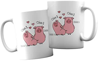 t-shirteria Coppia Tazze Personalizzate Sanvalentino - Porcellini Divertenti [PERSONALIZZA NOMI] - Coppia Innamorati - Tazza Ceramica Divertente - Idea Regalo