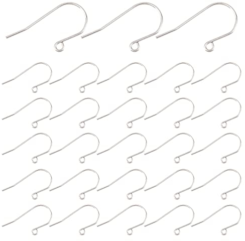 UNICRAFTALE About 100pcs 0.8mm Pin Stainless Steel Ear Wire Hooks 2mm Hole Earring Hooks with Loop Hypoallergenic Dangle Earwires Fish Hook for Jewelry Making Findings 16x27mm
