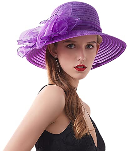 Naimo Damen Organza Kirche Kentucky Derby Fascinator Hut Elegante Schleife Breite Krempe Brauthut Tea Party Hochzeit Sonnenhut
