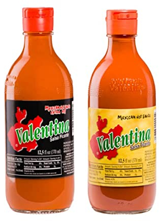 BOEMY Pack de 2 Salsas Valentina – La Original Valentina de México 370 ml. c/u, Amarilla Picante y Negra Extra Picante - la combinación perfecta para tus Snacks