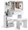 Blisswood Dressing Table with Led Bulb & Mirror and Stool, Vanity Desk with 4 Drawer 3 open Storage Shelves and 3 Hidden Shelves, Modern Makeup Table for Bedroom & Living Room (White)
